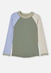 Cotton On Flynn Long Sleeve Raglan Rash Vest - Swag Green rainy Day dusk Blue Splice