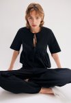 Tie-front Poplin Blouse - Black