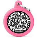 Myfamily Hushtag Plus Qr Code Circle Pet Id Tag With Rubber - Large pink Waggs Online Pet Shop