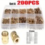 200PCS M2 M2.5 M3 Internal Thread Knurled Brass Thread Insert Nut Combination Kit Double Pass Knurled Nut Copper Fastener