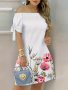 Floral Print Off Shoulder Dress Elegant Knot Detail Slim Dress For Spring & Summer Women's Clothing