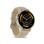 Venu 3S: Soft Gold Stainless Steel Bezel With French Grey Case And Leather Band