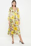 Ruched Front Empire Bellow Sleeve Dress - Multi