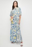 Edit Puff Sleeve Tiered Maxi Dress - Blues Holiday Tile