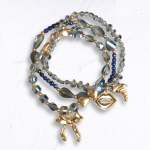 Bow Lip Charm Multi String Beaded Bracelet - Blue Free