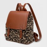 Leopard Print Pu Leather Backpack - Brown