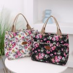 Fashion Floral Print Tote Bag Portable Canvas Lunch Bag Women's Casual Handbag For Picnic Travel
