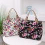 Fashion Floral Print Tote Bag Portable Canvas Lunch Bag Women's Casual Handbag For Picnic Travel