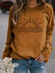 Sunset Print Crew Neck T-Shirt Casual Long Sleeve Top For Spring & Fall Women's Clothing