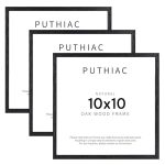 Puthiac 10X10 Solid Oak Wood Picture Frame Fits 6X6 With Mat Or 10X10 Without Mat Wall Display Only Plexi Front 3 Pack Black