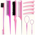 10PCS Hair Styling Comb Set Teasing Hair Brush Rat Tail Comb Edge Hair Brush Hair Braid Tool With Hair Clips Travel Essentials