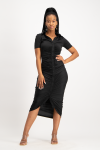 Bell A Short Sleeve Ruched Midi Dress - Black - S