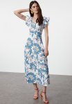 Floral A-line Ruffle Detailed V-neck Woven Dress - Multi
