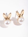Goldair Gold & Pearl Bunny Stud Earrings - Onesize