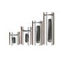 Decadent 4 Piece Glass Canister Set With Steel Finish And Long Bar Windows