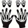 Skeleton Gloves - Full Finger Stretch Knit For Halloween & Winter Parties Black