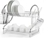 Smartware 2 Tier Dish Drying Rack Kitchen Organizer Storage 2021 Upgraded Base With Chrome Rustproof Coating Cup Holder And Uten