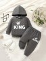 2pcs Baby Boy's Casual Fashion Outfit Hooded KING Print Long Sleeve Sweatshirt + Pants Set
