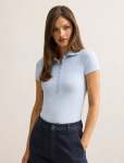 Aaliyah Ribbed Polo Top - L Sky Blue