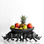 Two Rhino Fruit Bowl - Matt Black