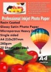 Esq E-box Resin Coated Glossy Satin Photo Paper- Microporous Heavy Duty Single Sided A4 210X297MM-260GSM