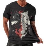 Fashion T Shirts For Men Vintage Wolf Graphic Print Short Sleeve Summer Tops Stylish Fitted V Neck Casual Lightweight Basic Unde