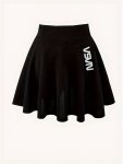 Letter Print High Waist MINI Skirt Elegant A-line Flare Skirt For Spring & Summer Women's Clothing