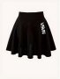 Letter Print High Waist Mini Skirt Elegant A-line Flare Skirt For Spring & Summer Women's Clothing