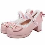 Luxmax Womens Cute Mary Janes Platform Mid Block Heel Pumps With Pearl Shoes Kawaii Chunky Heel Pumps Size 6 M Us PINK1