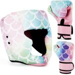 Arrowbash Boxing Headgear And Gloves Set For Kids 6OZ Colorful Mermaid Boxing Gloves And Wrestling Headgear Sparring Equipment F