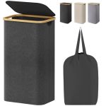Lifewit 100L Laundry Basket With Lid Clothes Hampers For Laundry With Bamboo Handles And A Removable Bag Large Foldable Laundry
