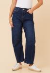 Womens Mid Waist Barrel Denim Jeans In Blue - Blue 14