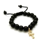 Fashion21 Egypt Key Of Life Ankh Charm Adjustable 12MM Wooden Bead Bracelet In Black Tone Ankh Bracelet Black