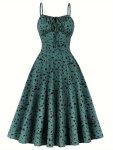 Dalmatian Print Ruched Cami Dress Elegant Sleeveless Tie Front A-line Dress For Spring & Summer Women's Clothing