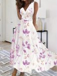 Floral Print V-neck Tank Dress Elegant Sleeveless Flowy Dress For Spring & Summer Women's Clothing