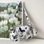 All Over Butterfly Pattern Shoulder Bag Trendy Y2K Zipper Underarm Wallet With Hanging MINI Round Purse For Hot Girls