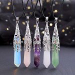 1PC 5.99CM Natural Amethyst Rose Quartz 12-FACTED Dowsing Divination Pendulum - Necklace Reiki Charged Chakra Balancing Pendant