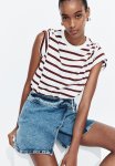 T-Shirt - White & Burgundy Striped