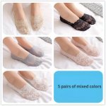 5 Pairs Floral Lace Invisible Socks Comfy & Lightweight Low Cut Socks Women's Stockings & Hosiery