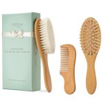Natemia Wooden Baby Hair Brush & Comb Set - Natural Goat Hair Bristles & Soft Bristle Brush - Gentle Scalp Massage & Cradle Cap