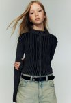 Rib-knit Zip-through Cardigan - Black & Washed Out
