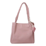 Blush Braided Handle Tote Bag With Floral Scarf Accent - Pink