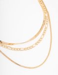 Goldair Gold Triple Row Snake Chain & Link Necklace