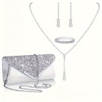 Party Evening Bag Set Fashion Rhinestone Decoration Clutch Bag Chain Shoulder Bag & Earrings & Necklace & Bracelet Set For Carna