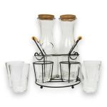 Glass Juice Jars With 6 Cups Lids & Stand