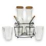 Glass Juice Jars With 6 Cups Lids & Stand