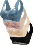 4 Pcs Floral Lace Bralette Bra Comfy & Breathable Seamless Full Coverage Intimates Bra Women's Lingerie & Underwear