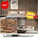 100 Pieces 3D Stone-effect Wallpaper: Classic Style Grid Pattern Plastic Material Self-adhesive Waterproof Suitable For Bedroom