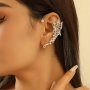 Glitter Rhinestone Decor Hollow Butterfly Ear Cuff Vintage Non-piercing Clip On Earrings Butterfly Wing Ear Cuffs Bridal Wedding Ear Climber Ear Wrap Prom Ball