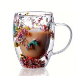 350ML Double-layer Glass Coffee Mug Clear Water Cup For Cappuccino Tea Espresso Latte Hot Beverages Glasses Birthday Gift For Wo